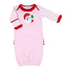 Vestido de vuelta rosa con volantes y apliques de Papá Noel que guiñan un ojo