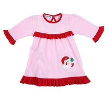  Conjunto de vestido de manga larga con volante rosa y aplique de Papá Noel que guiña un ojo