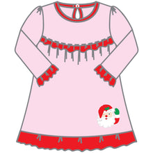  Vestido de niño pequeño de manga larga con volante rosa y apliques de Papá Noel que guiña un ojo
