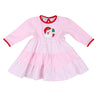 Conjunto de vestido de manga larga escalonado rosa con aplique de Papá Noel que guiña un ojo