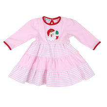  Conjunto de vestido de manga larga escalonado rosa con aplique de Papá Noel que guiña un ojo