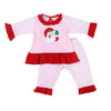 Conjunto de pantalón de 2 piezas con volante rosa y aplique de Papá Noel que guiña un ojo