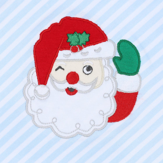 Pijama largo azul con apliques de Papá Noel guiñando un ojo para bebés/niños pequeños