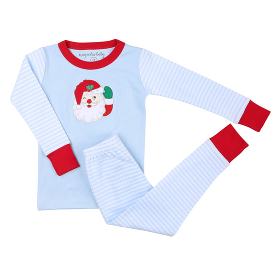 Pijama largo azul con apliques de Papá Noel guiñando un ojo para bebés/niños pequeños