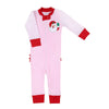 Pijama con cremallera y volante rosa con aplicación de Papá Noel que guiña un ojo
