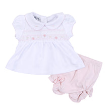  Alice and Andrew Pink Smocked Collared Ruffle Short Sleeve Diaper Cover Set