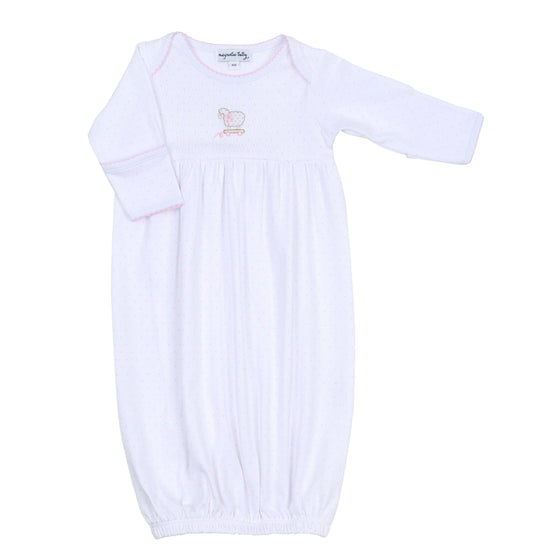 Darling Lambs Pink Embroidered Gathered Gown