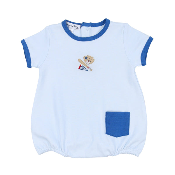 Hurray for Baseball Blue Embroidered Short Sleeve Bubble