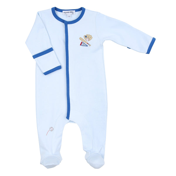 Hurray for Baseball Blue Embroidered Footie
