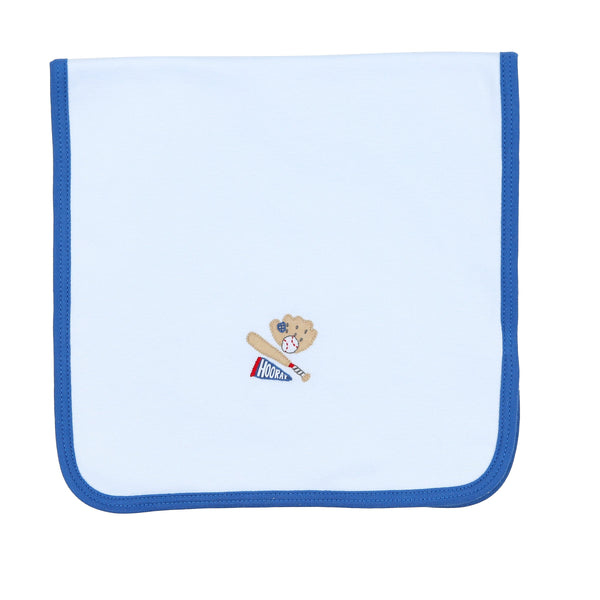 Hurray for Baseball Blue Embroidered Burp Cloth