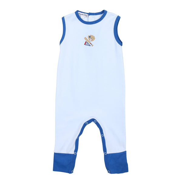 Hurray for Baseball Blue Embroidered Sleeveless Playsuit