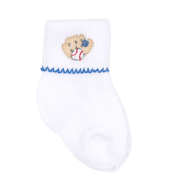 Hurray for Baseball Blue Embroidered Socks