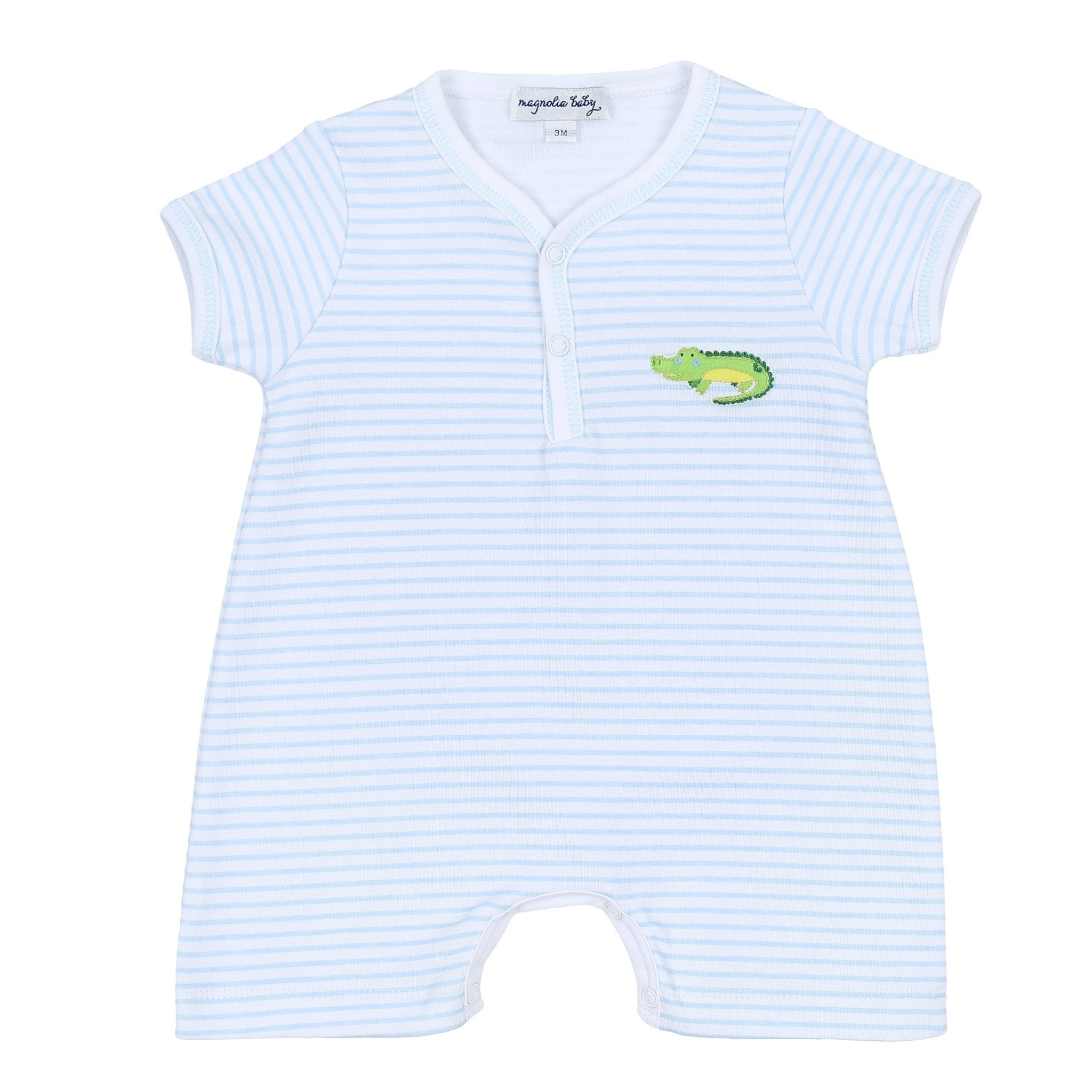 Alligator Friends Blue Embroidered Front Snap Short Playsuit - Magnolia BabyShort Playsuit