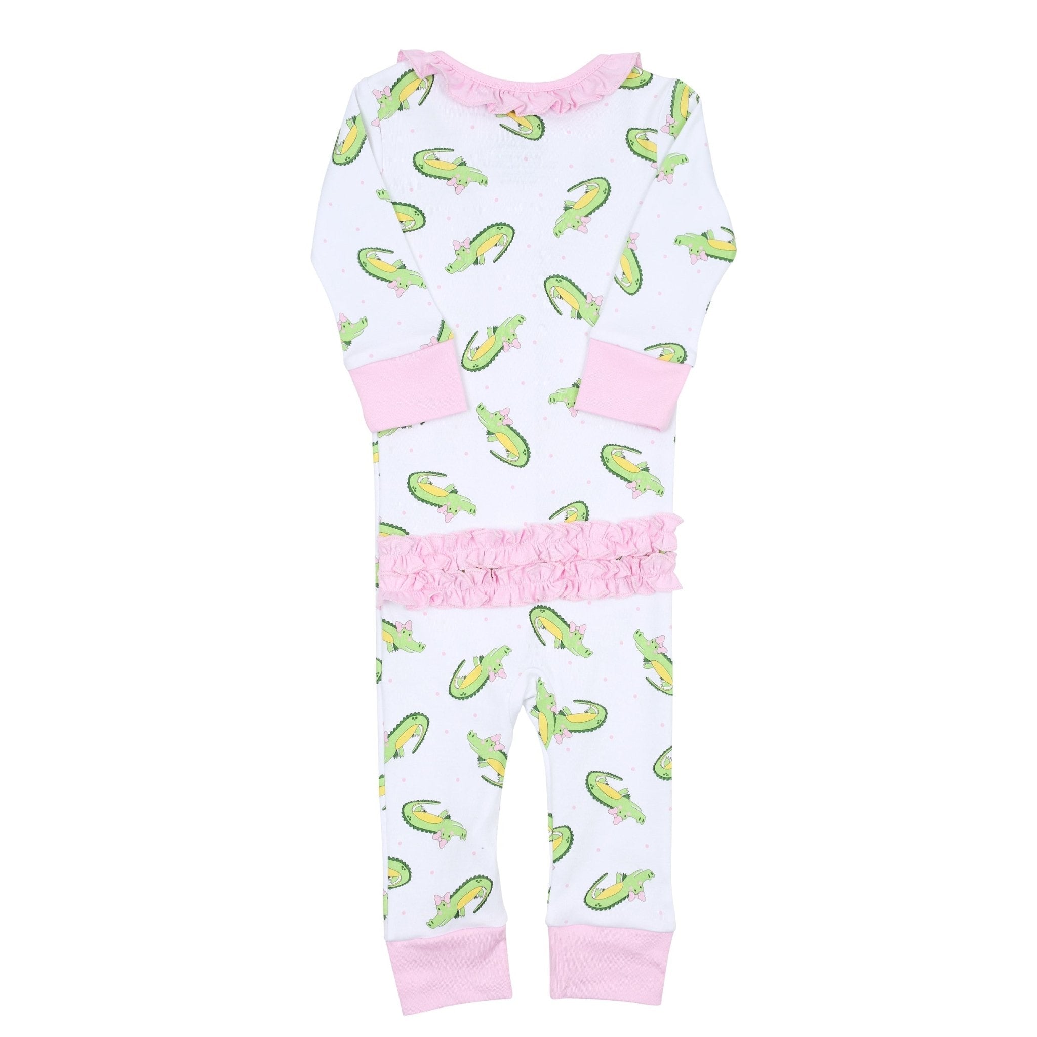 Alligator Friends Pink Ruffle Zip Pajamas - Magnolia BabyZipper Pajamas