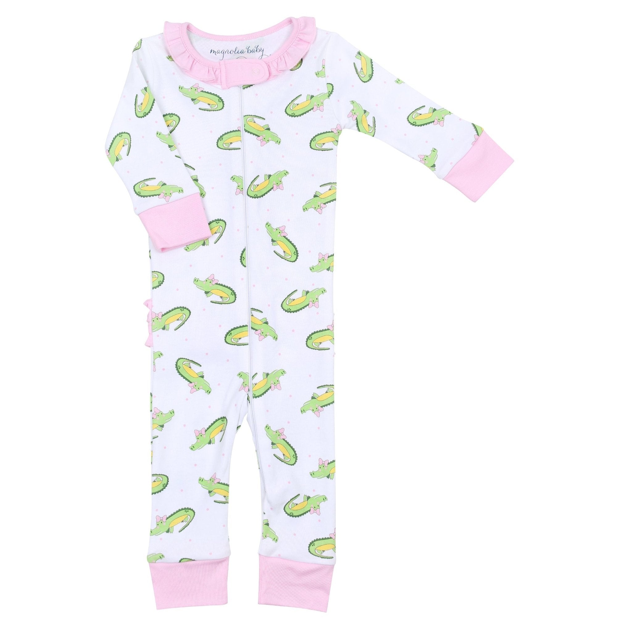 Alligator Friends Pink Ruffle Zip Pajamas - Magnolia BabyZipper Pajamas