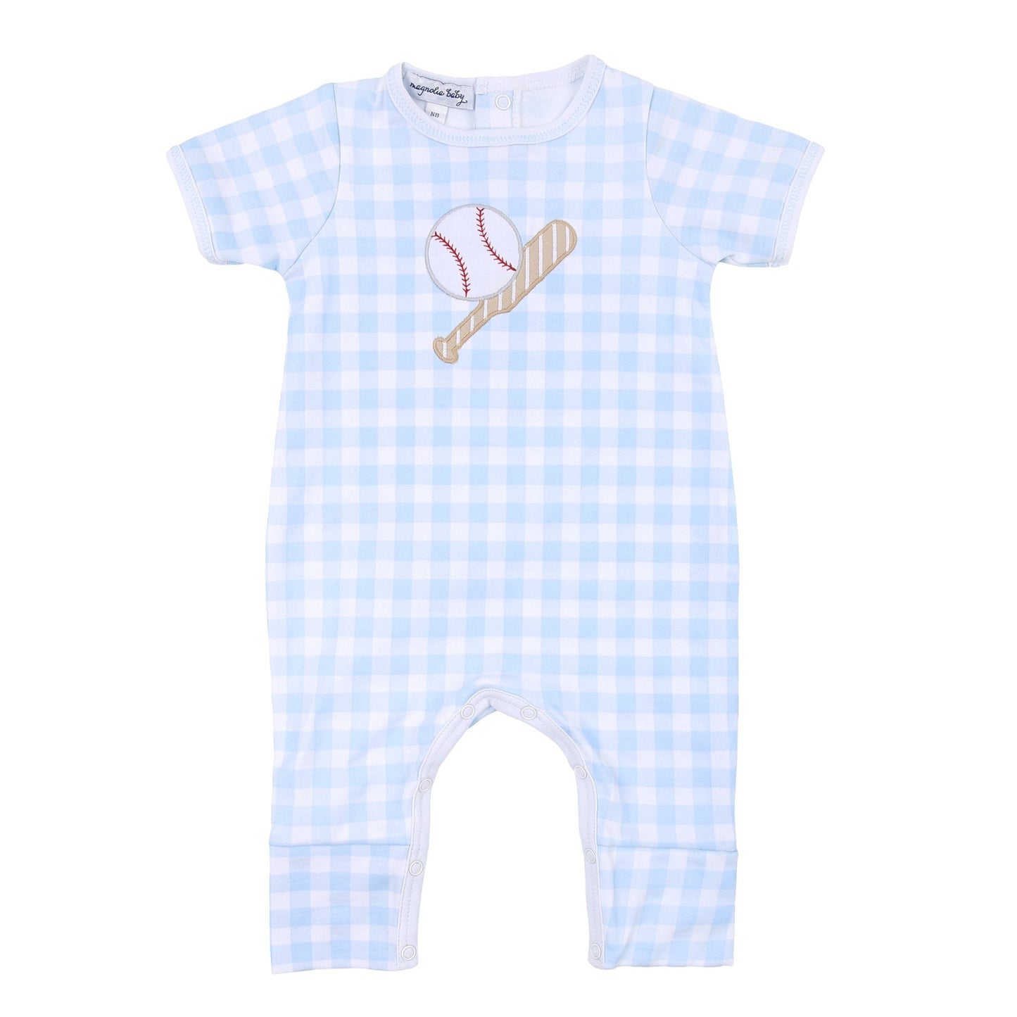 Batter Up Applique Blue Short Sleeve Playsuit - Magnolia BabyPlaysuit