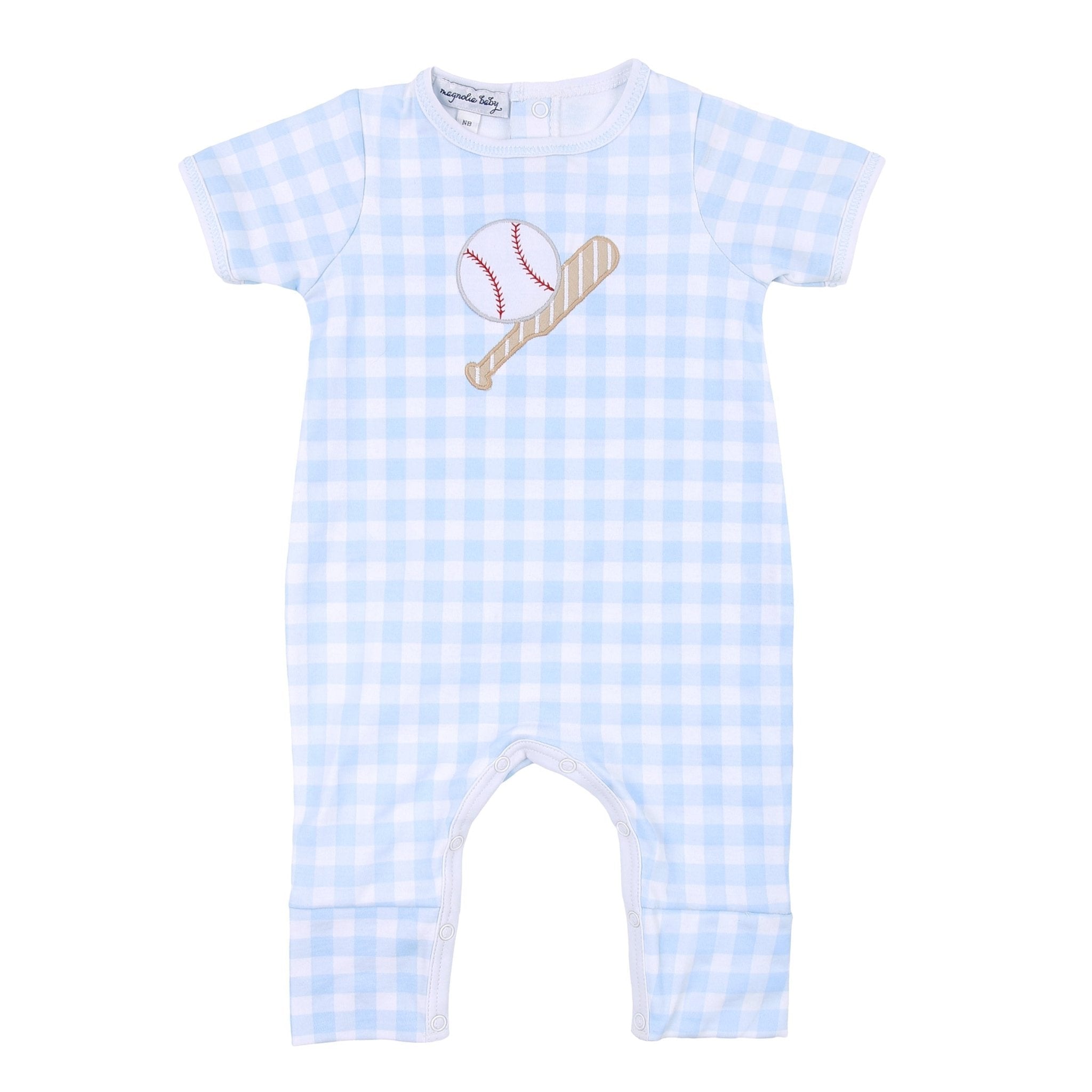 Batter Up Applique Blue Short Sleeve Playsuit - Magnolia BabyPlaysuit