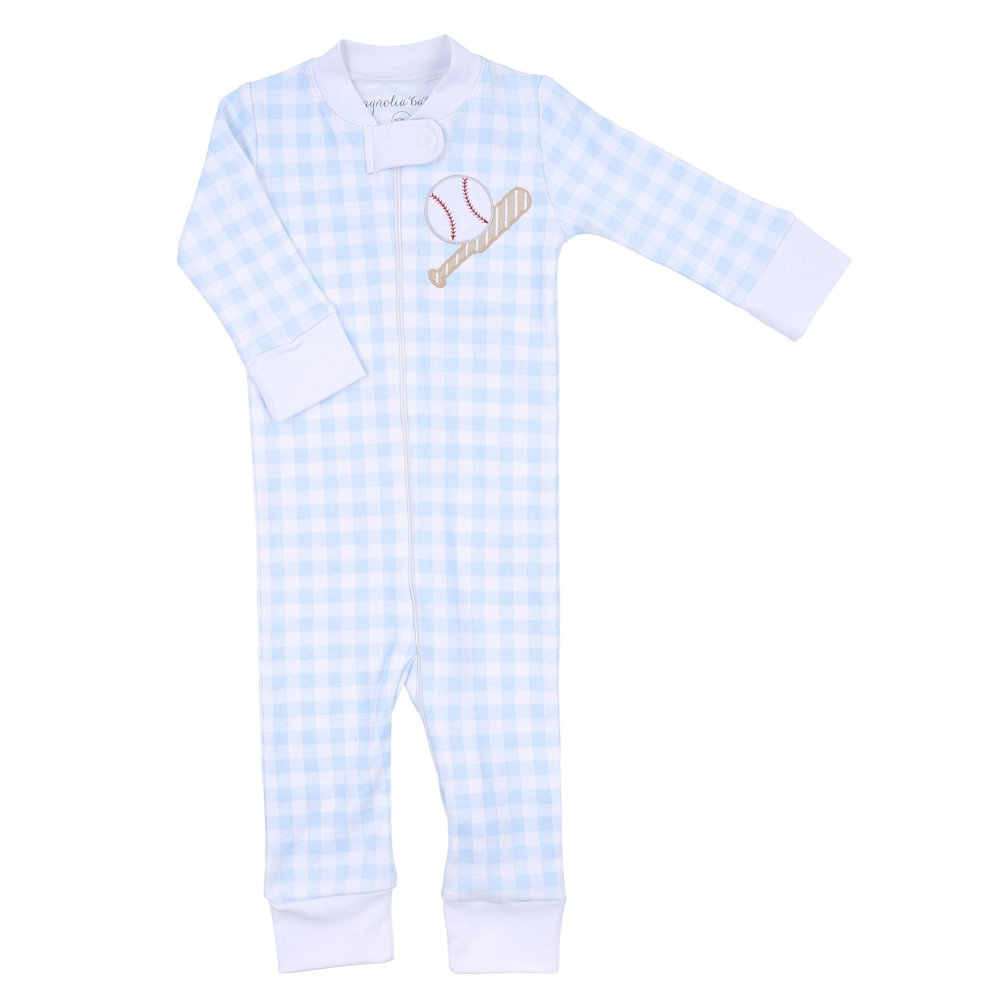 Batter Up Applique Blue Zip Pajamas - Magnolia BabyZipper Pajamas