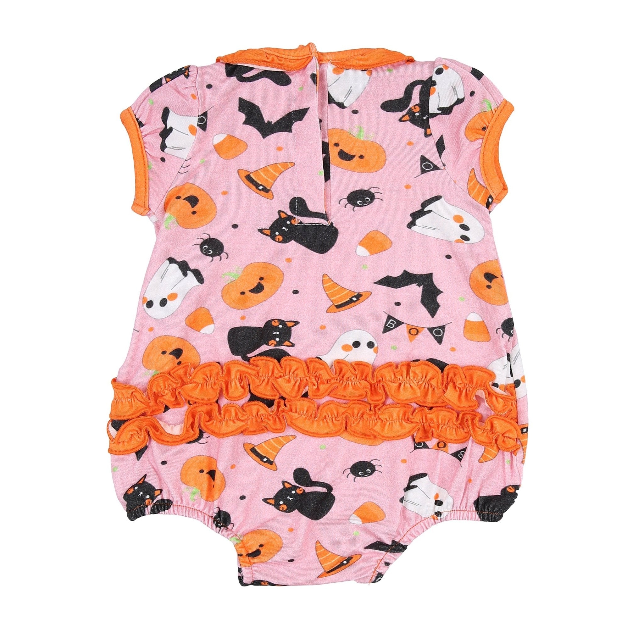Boo to You! Pink Printed Ruffle Short Sleeve Bubble - Magnolia BabyBubble