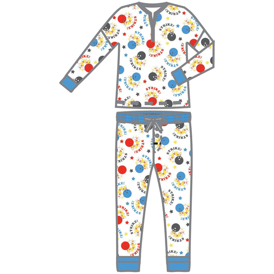 Bowling Night Blue Women's 2pc Set Pajamas - Magnolia Baby2pc Set Pajamas
