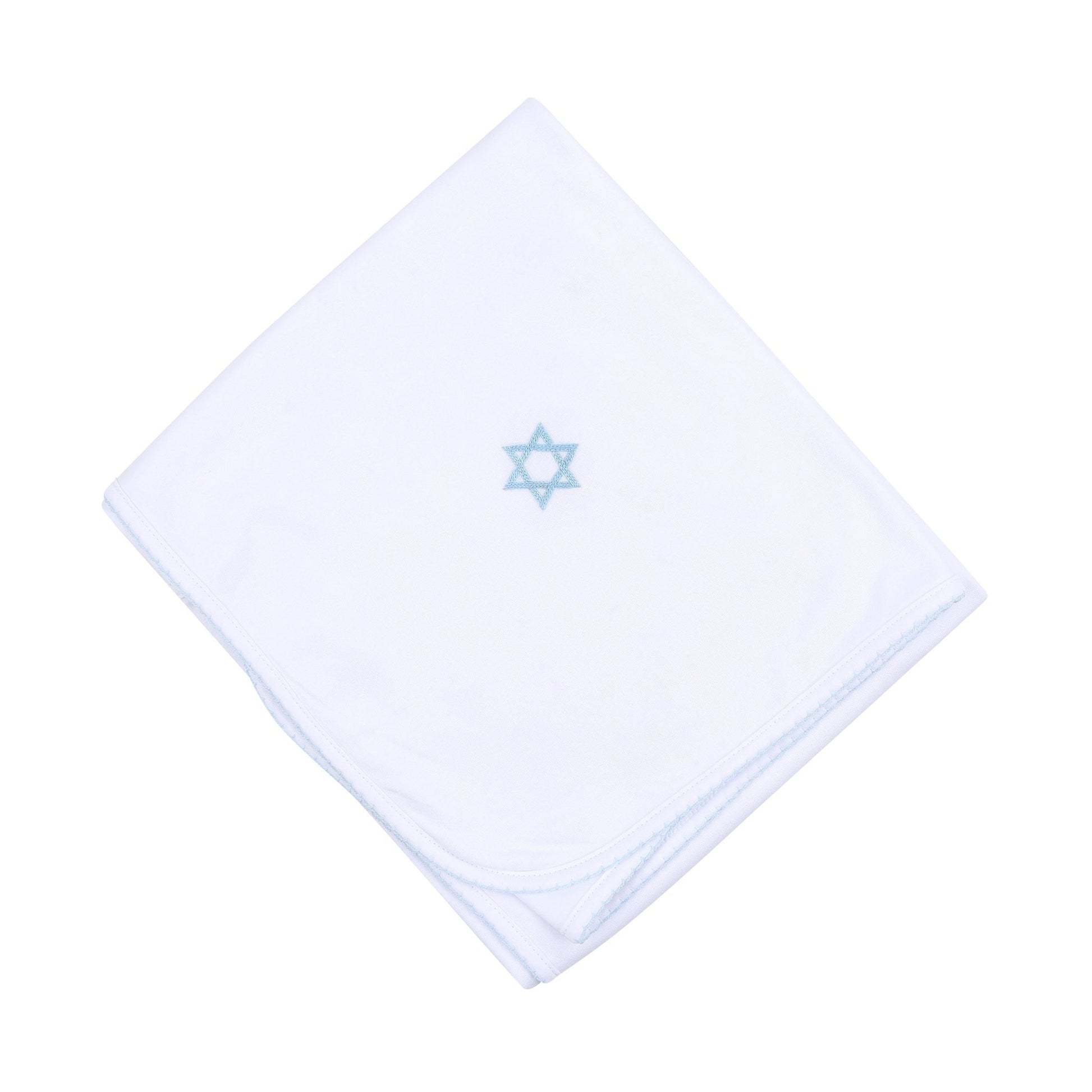 Brit Milah White Blue Embroidered Receiving Blanket - Magnolia BabyReceiving Blanket