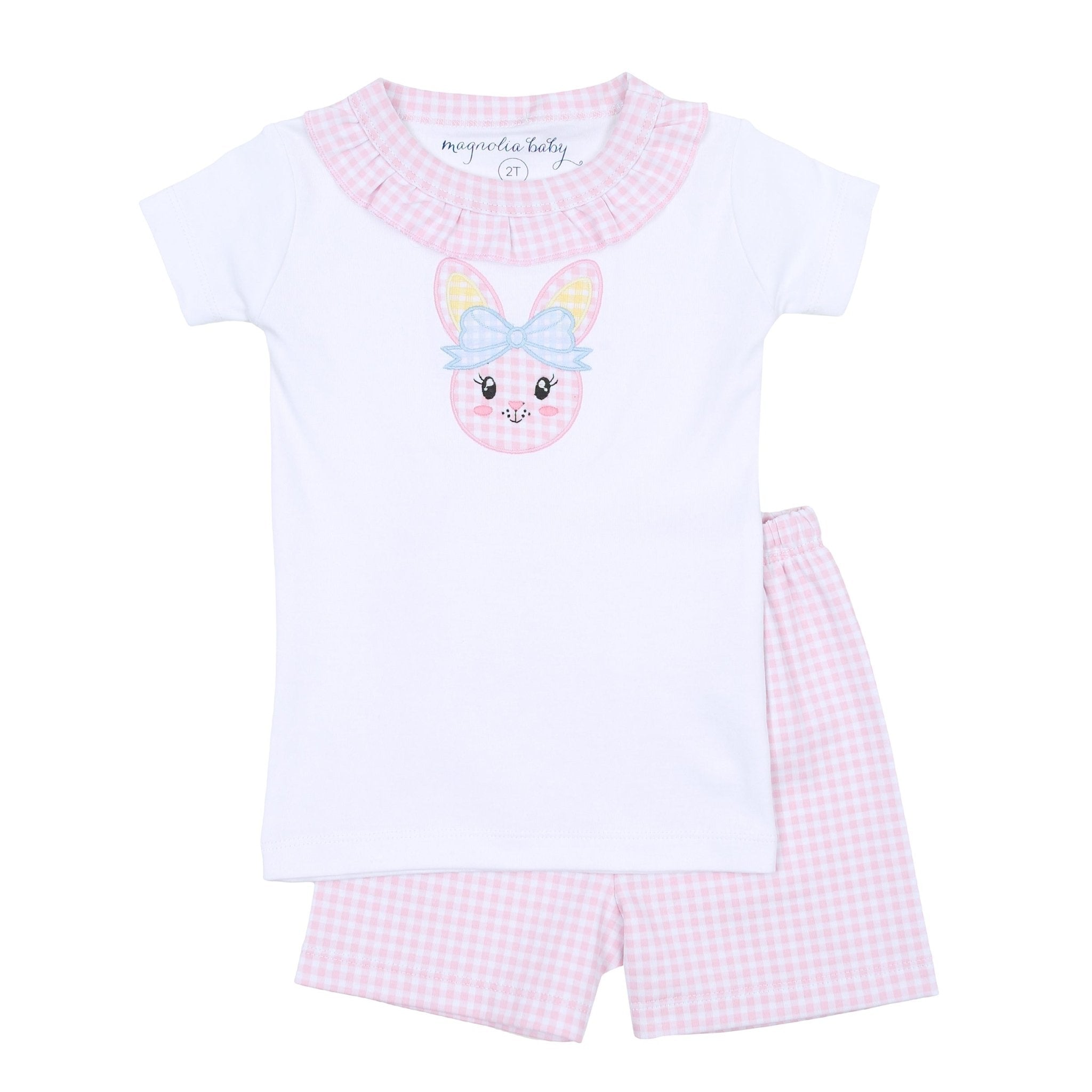 Lil' Bunny Applique Infant/Toddler Ruffle Short Pajamas - Pink - Magnolia BabyShort Pajamas