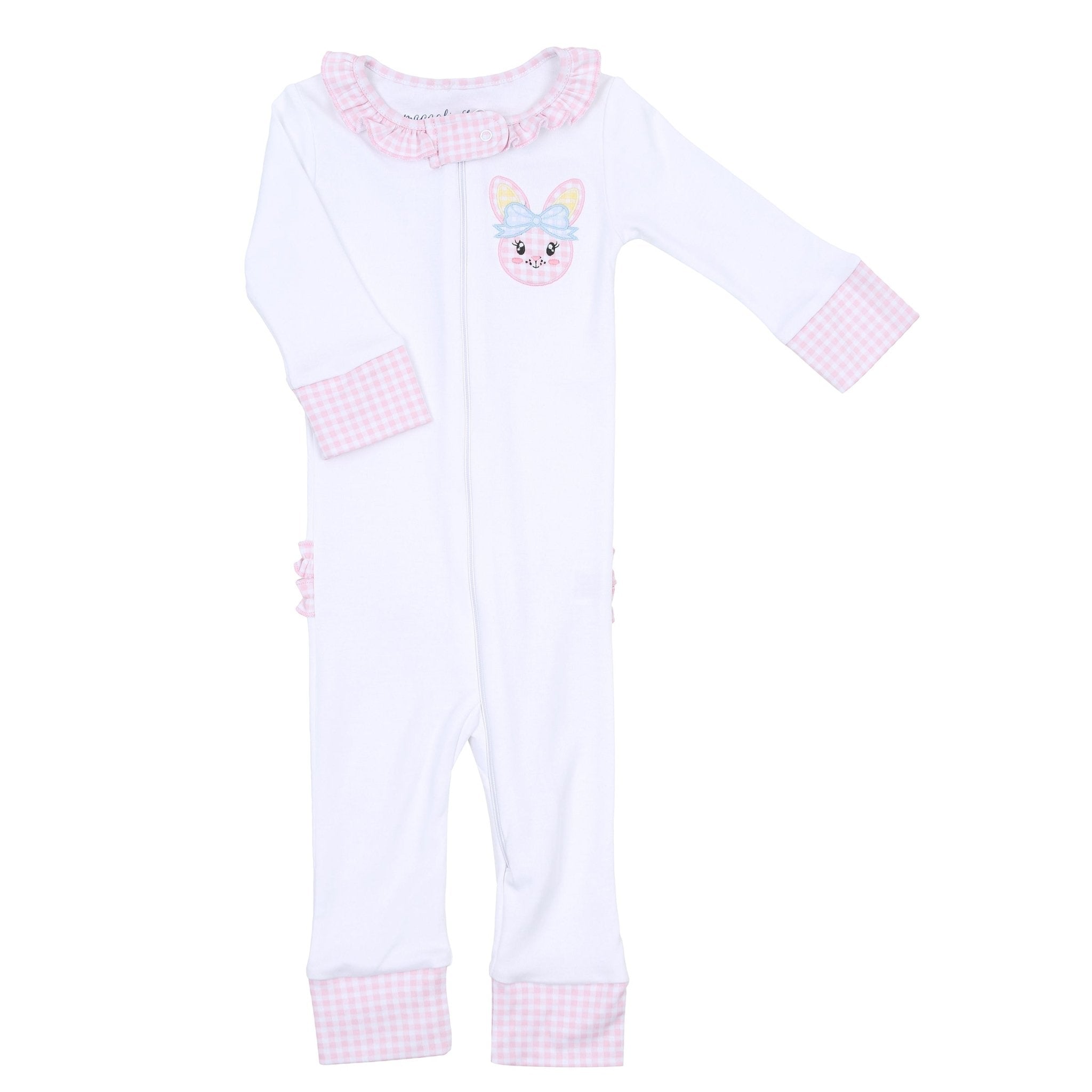 Lil' Bunny Applique Ruffle Zip Pajamas - Pink - Magnolia BabyZipper Pajamas