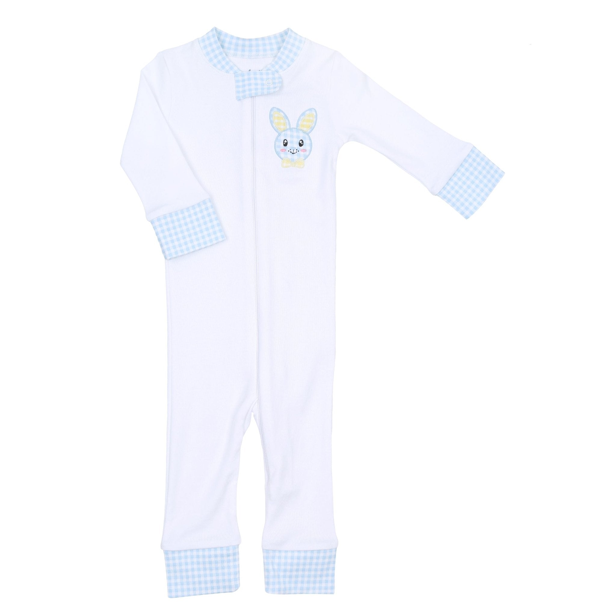 Lil' Bunny Applique Zip Pajamas - Blue - Magnolia BabyZipper Pajamas