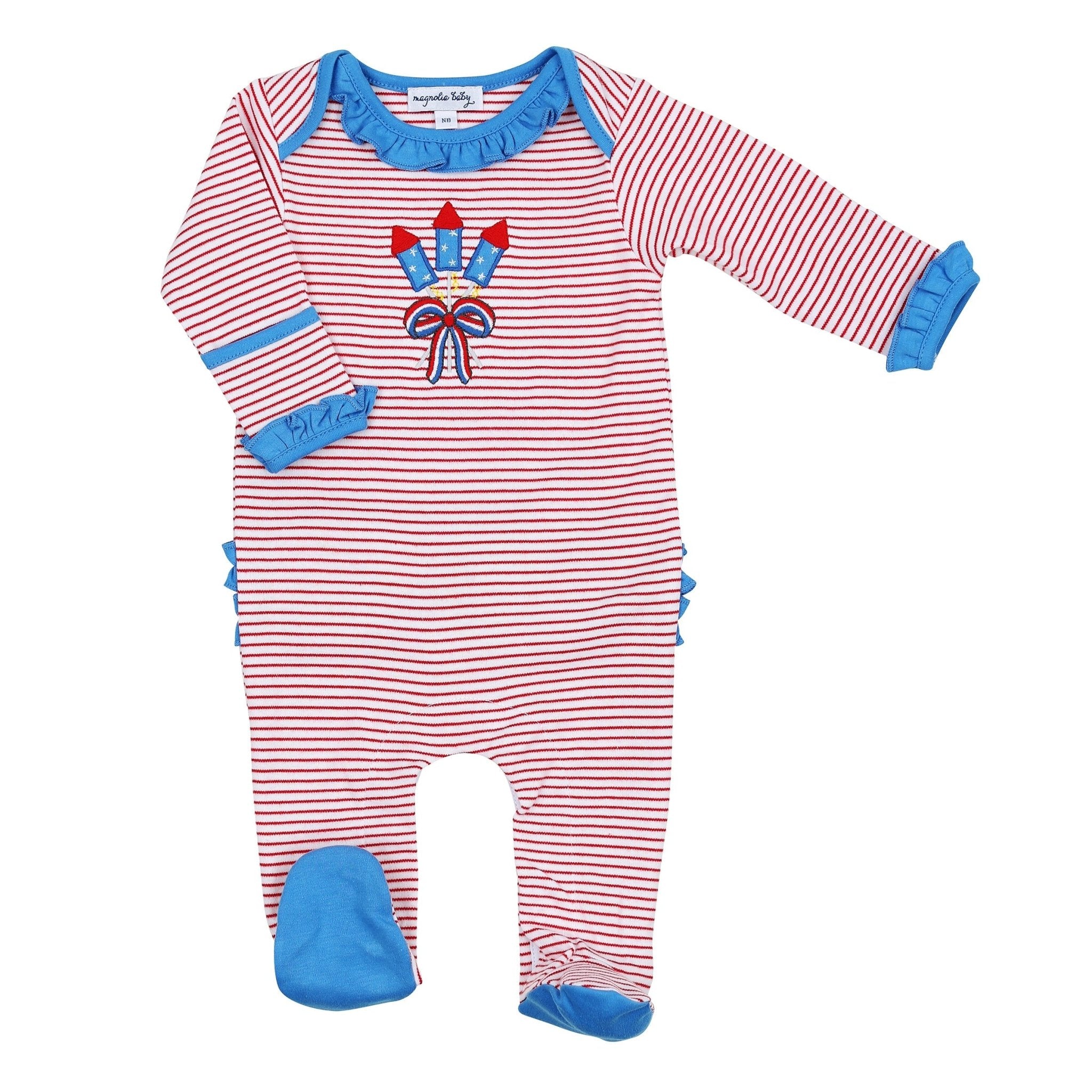 Little Firecracker Applique Ruffle Lap Footie - Magnolia BabyFootie