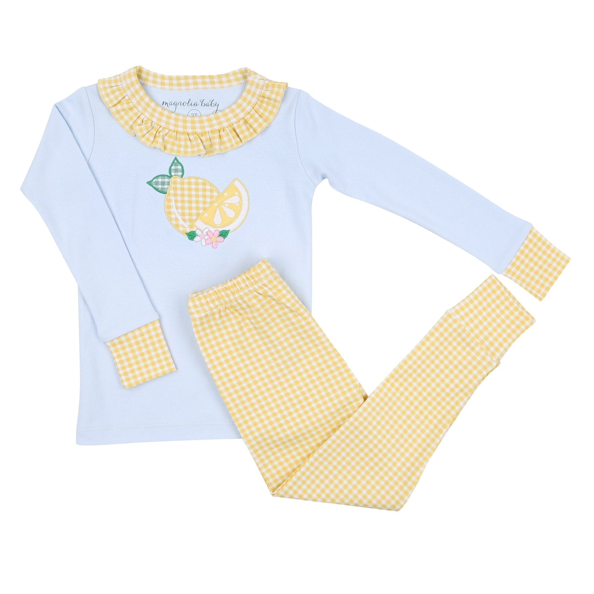 Lovely Lemons Applique Ruffle Long Pajamas - Magnolia BabyLong Pajamas