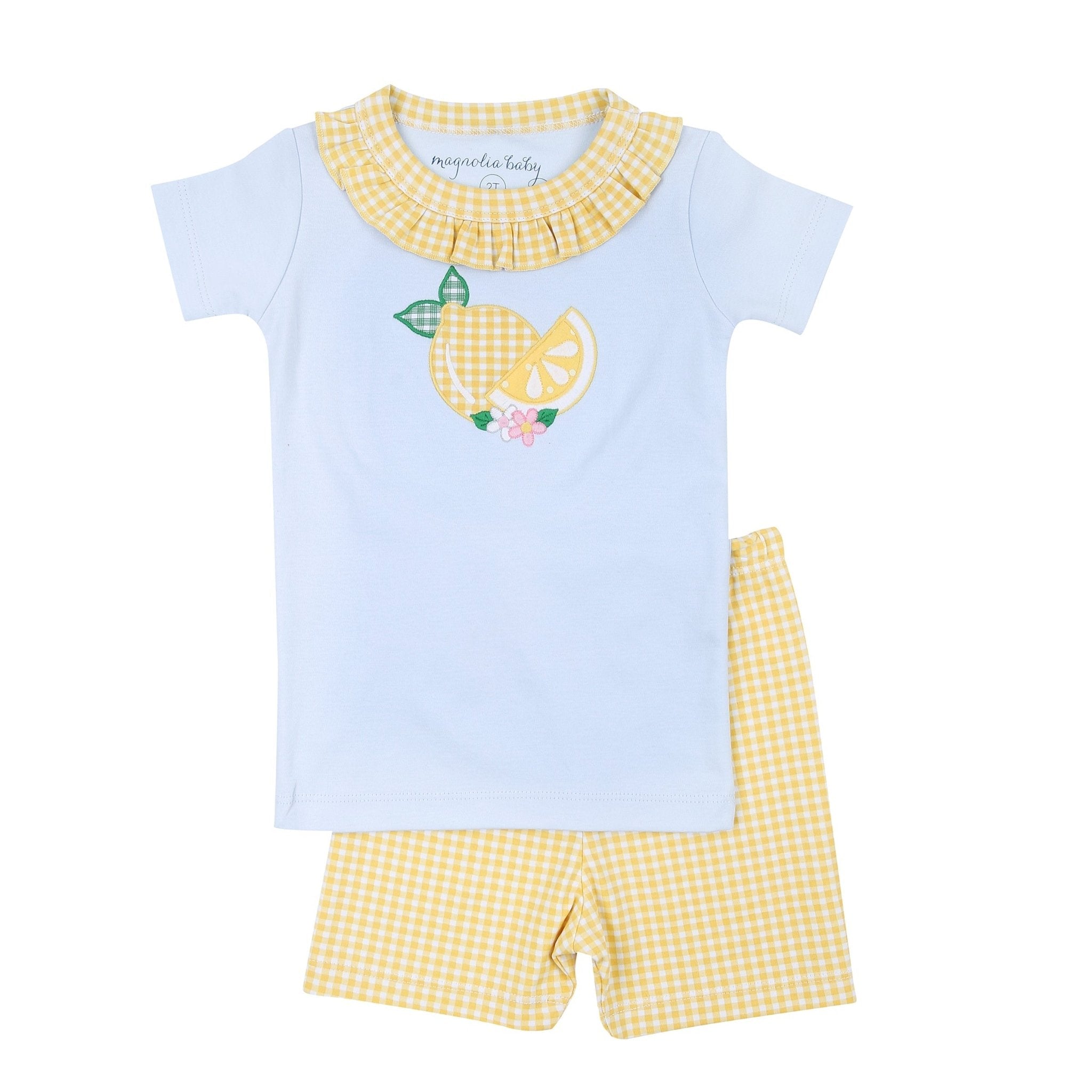 Lovely Lemons Applique Ruffle Short Pajamas - Magnolia BabyShort Pajamas