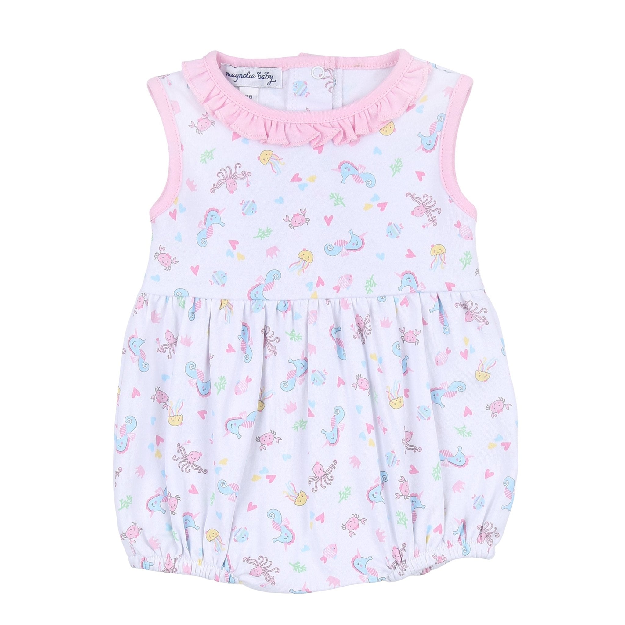 Ocean Bliss Pink Print Sleeveless Girl Bubble - Magnolia BabyBubble