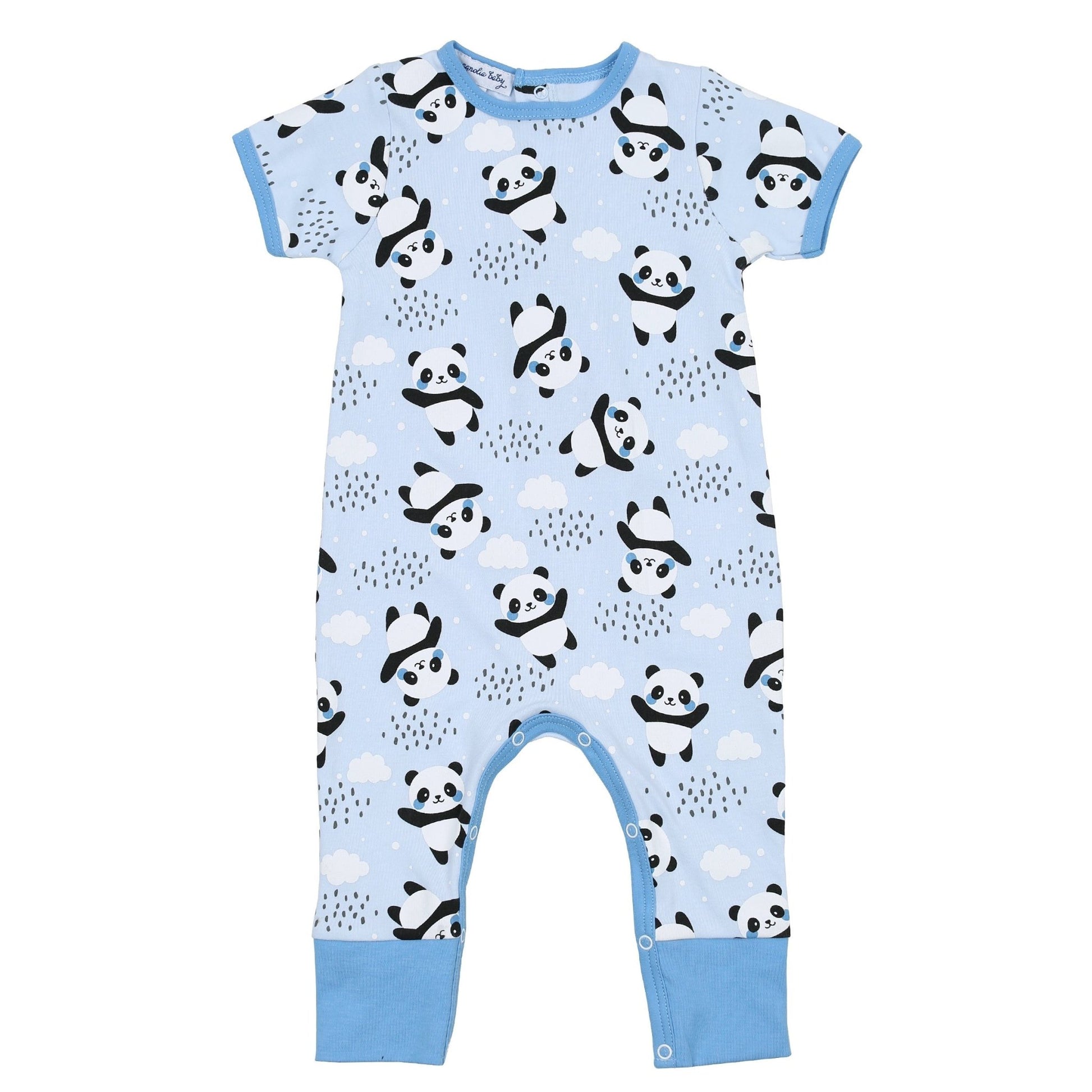 Panda Love Blue Print Short Sleeve Playsuit - Magnolia BabyPlaysuit