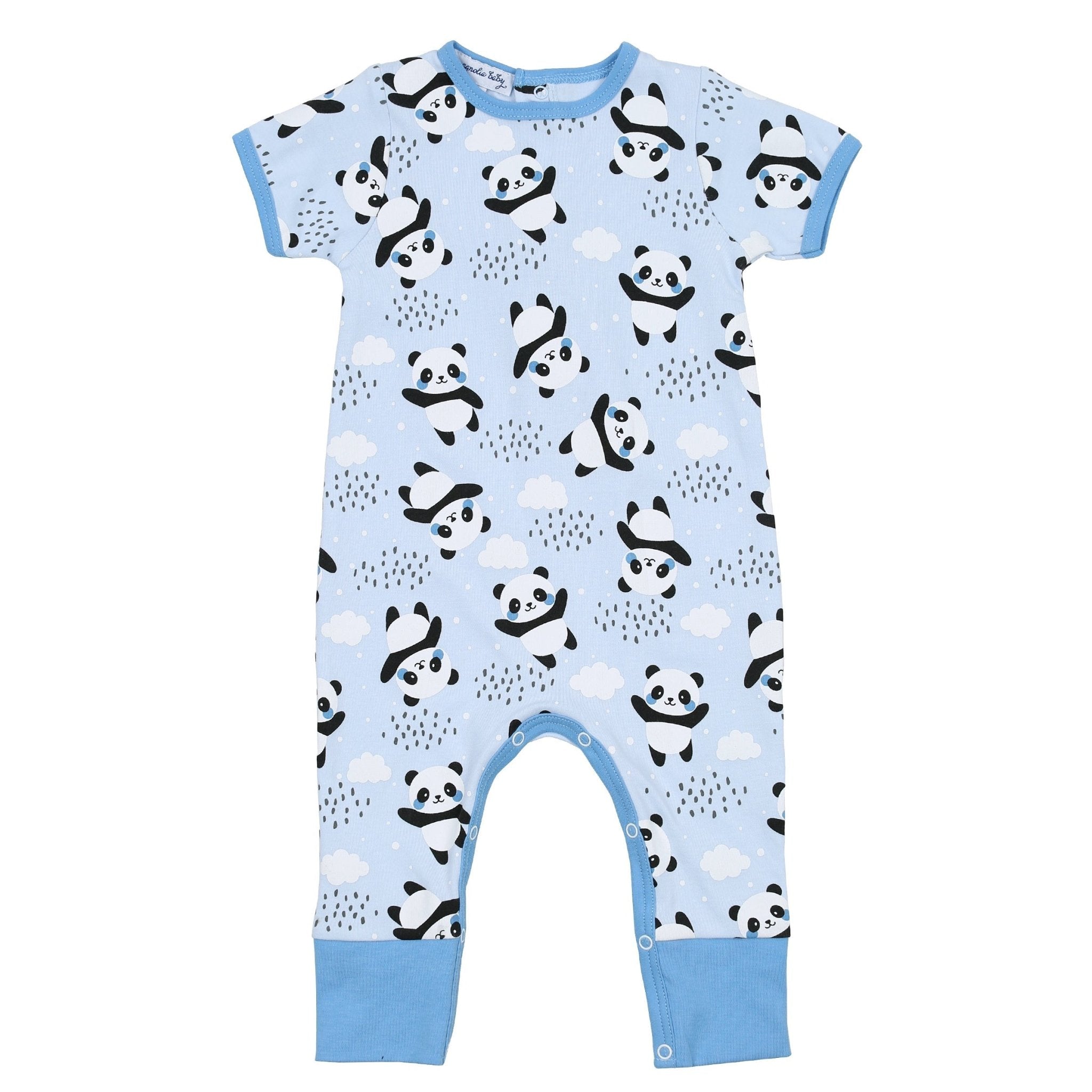 Panda Love Blue Print Short Sleeve Playsuit - Magnolia BabyPlaysuit