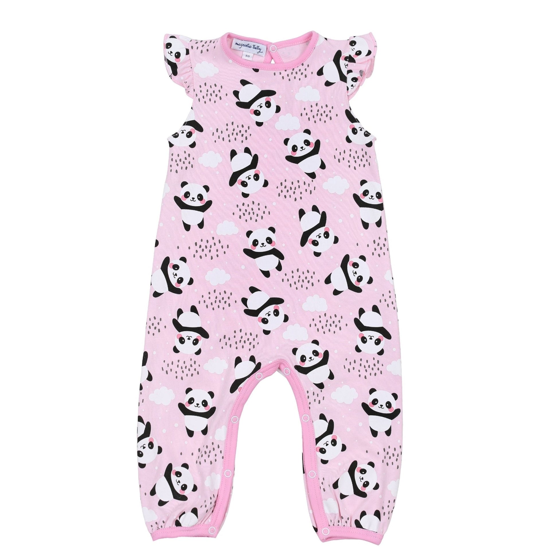 Panda Love Pink Print Flutters Playsuit - Magnolia BabyPlaysuit