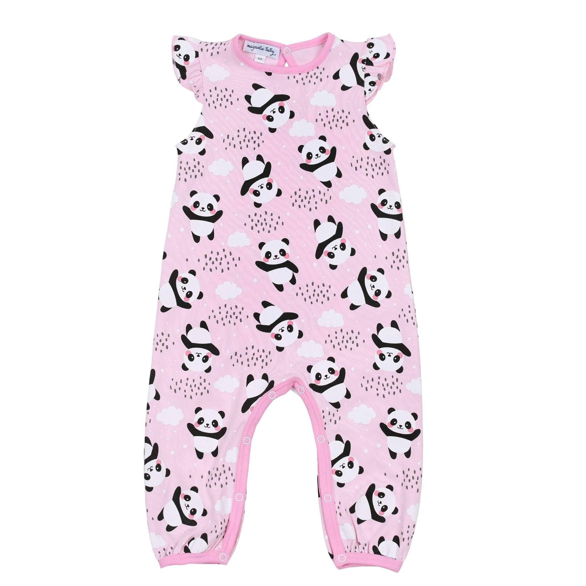 Panda Love Pink Print Flutters Playsuit - Magnolia BabyPlaysuit