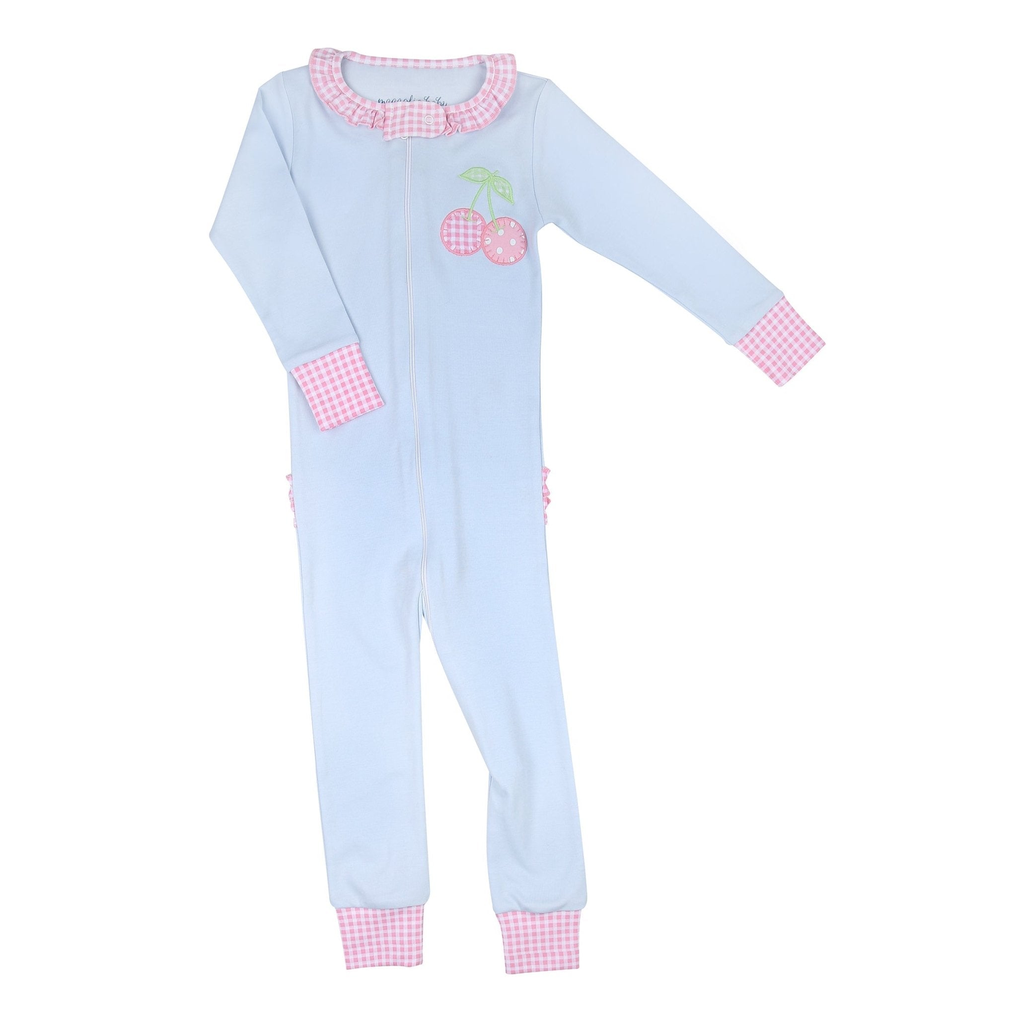 Sweet Cherry Applique Ruffle Zip Pajamas - Magnolia BabyZipper Pajamas