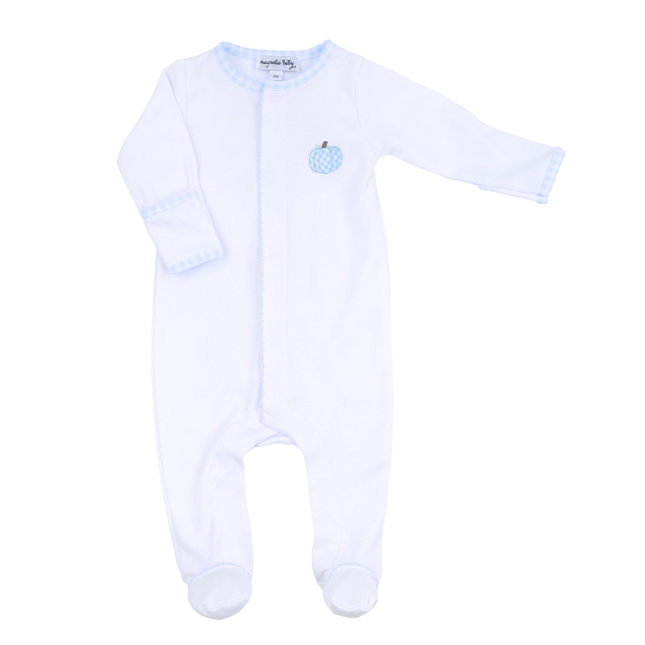 Sweet Pumpkin Blue Embroidered Footie - Magnolia BabyFootie