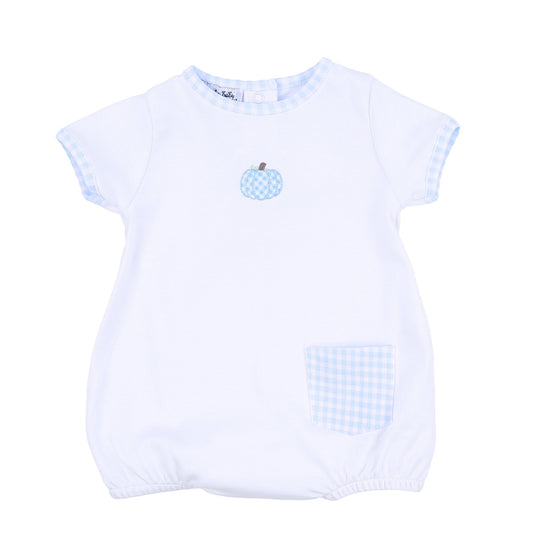 Sweet Pumpkin Blue Embroidered Short Sleeve Boy Bubble - Magnolia BabyBubble