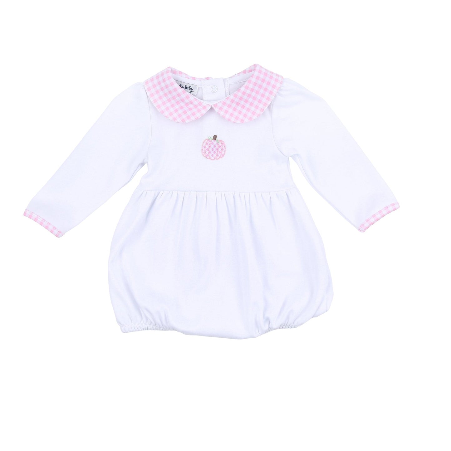 Sweet Pumpkin Pink Embroidered Collared Long Sleeve Girl Bubble - Magnolia BabyBubble