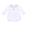 Sweet Pumpkin Pink Embroidered Collared Long Sleeve Girl Bubble - Magnolia BabyBubble