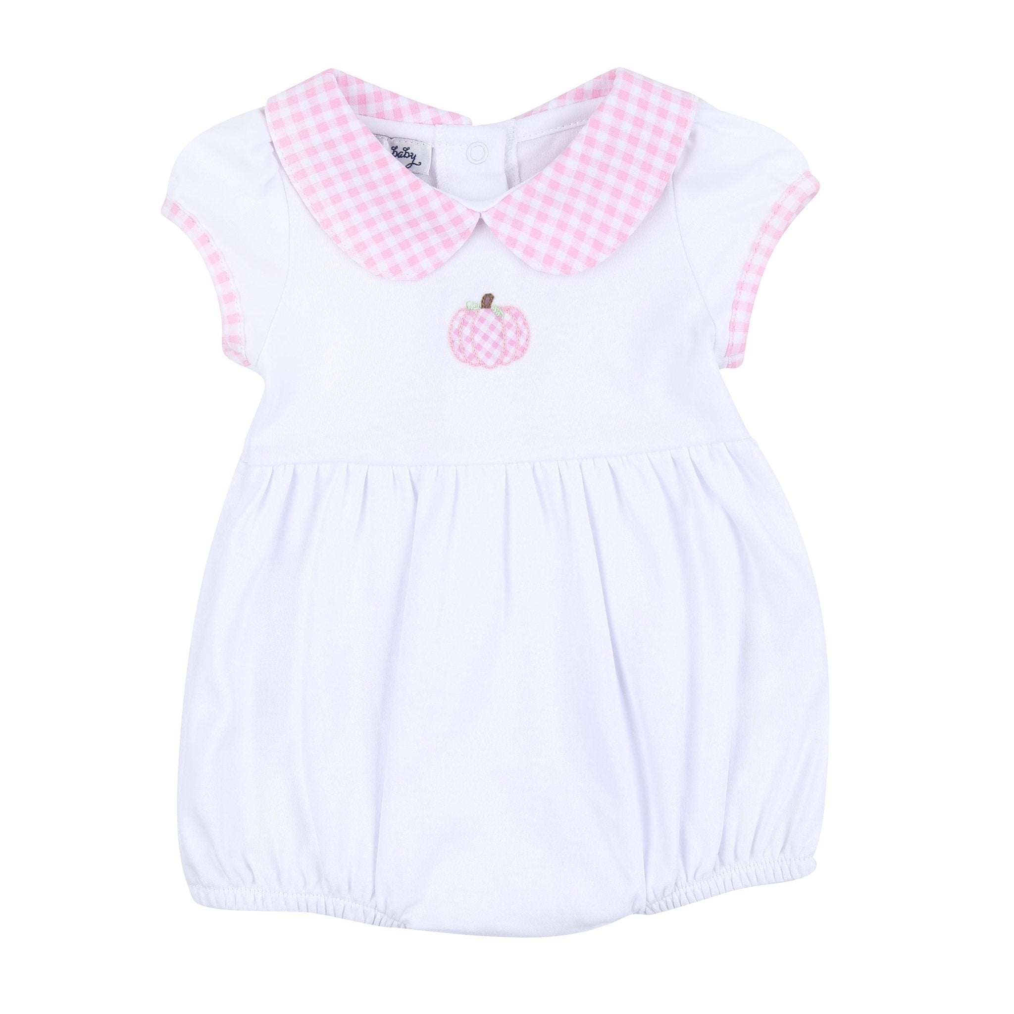 Sweet Pumpkin Pink Embroidered Collared Short Sleeve Girl Bubble - Magnolia BabyBubble