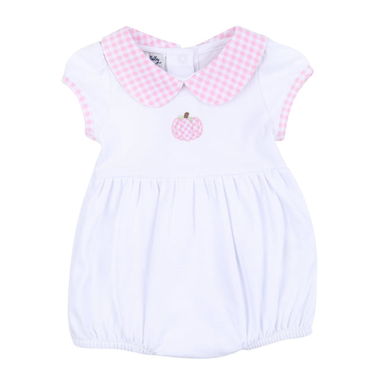 Sweet Pumpkin Pink Embroidered Collared Short Sleeve Girl Bubble - Magnolia BabyBubble
