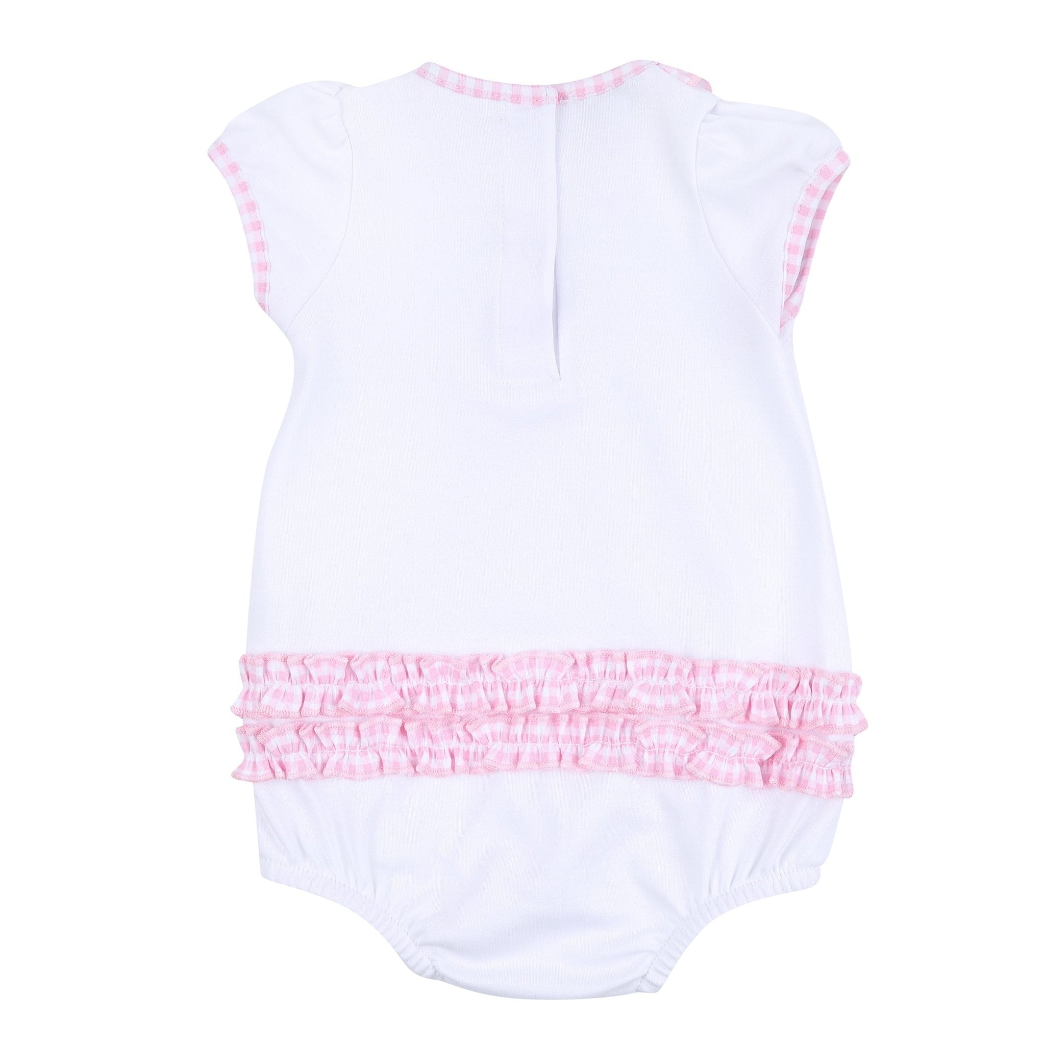 Sweet Pumpkin Pink Embroidered Ruffle Short Sleeve Bubble - Magnolia BabyBubble