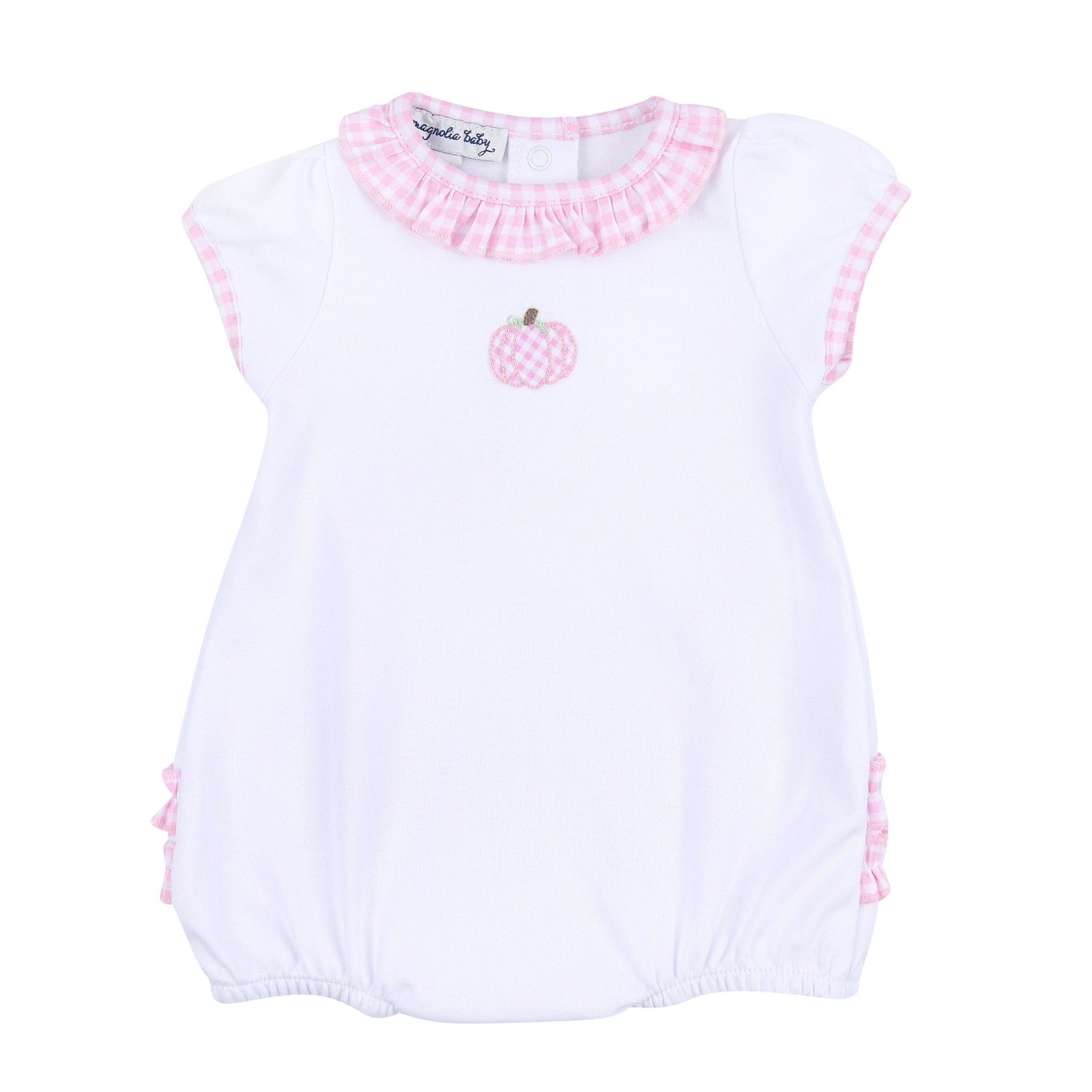 Sweet Pumpkin Pink Embroidered Ruffle Short Sleeve Bubble - Magnolia BabyBubble