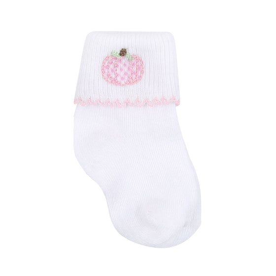 Sweet Pumpkin Pink Embroidered Sock - Magnolia BabySocks